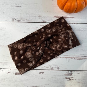 Boho Headband, Brown Headband, Yoga Headband, Wide Twist Headband, Turban Wide Headband, Soft Stretchy Hair Wrap, Bandana Headband for Women