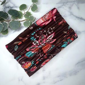 Boho Bandeau Headband, Turban Wide Headband, Yoga Headband, Hippie Hair Scarf, Scrunchy Headbands, Brown Headband, Bohemian Women Headbands,