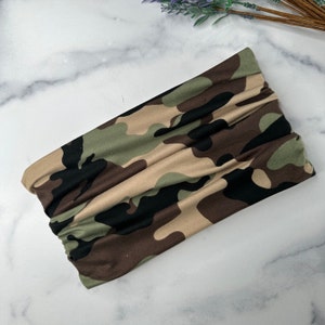 Bohemian Headband, Wide Turban Headband, Yoga Tube Headband, Scrunch Headband, Green Camo Headband, Boho Mens Headband, Bandeau Hair Wraps,