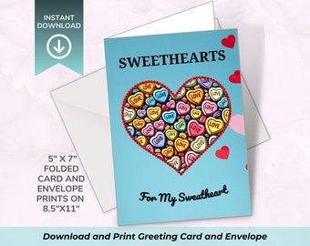 Sweetheart Valentine Greeting Card | Romantic | Printable Greeting Card 5x7 | Digital Greeting Card | Valentines Card | Printable Envelope