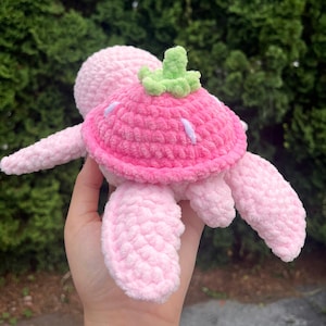 Crochet Strawberry Turtle Plushie Handmade Stuffed Animal Amigurumi Plush Customizable (MADE TO ORDER)