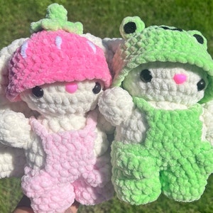 Crochet Strawberry/Frog Baby Bunny Plush Handmade Stuffed Animal Rabbit Amigurumi Plushie (MADE TO ORDER)