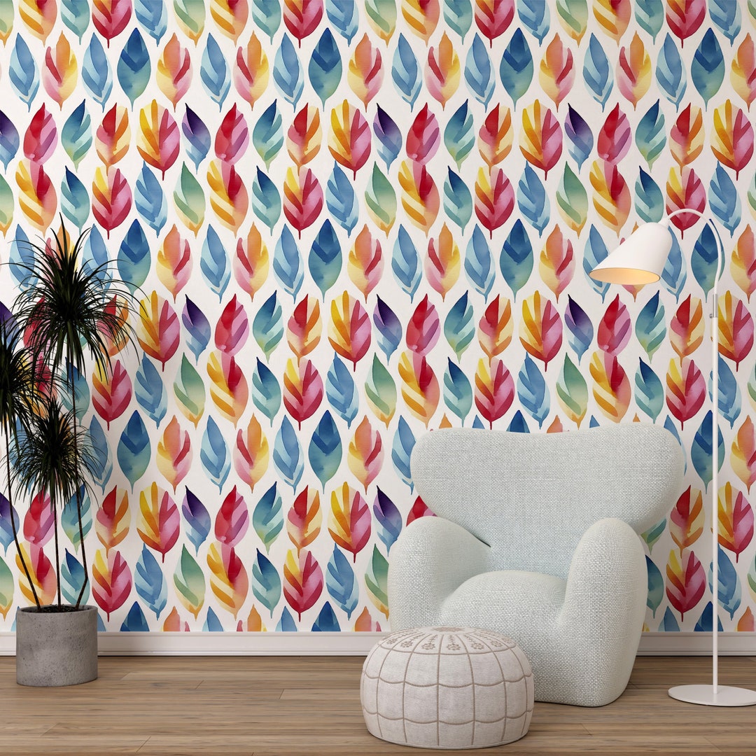 Colorful Leaves Wallpaper Nursery Leaf Wall Decal Etsy