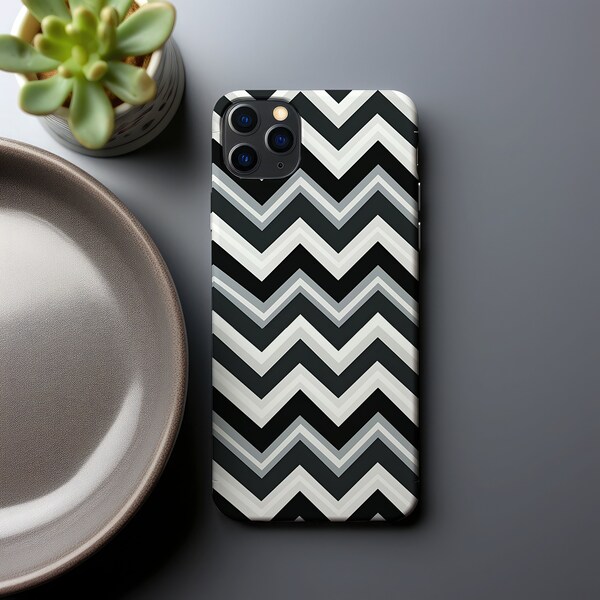 Black White Phone Case, Chevron, Black Abstract iPhone 15 Pro Max Case, Slim iPhone Case, Wavy Phone Case, Trending iPhone 15 Pro/14/13/12