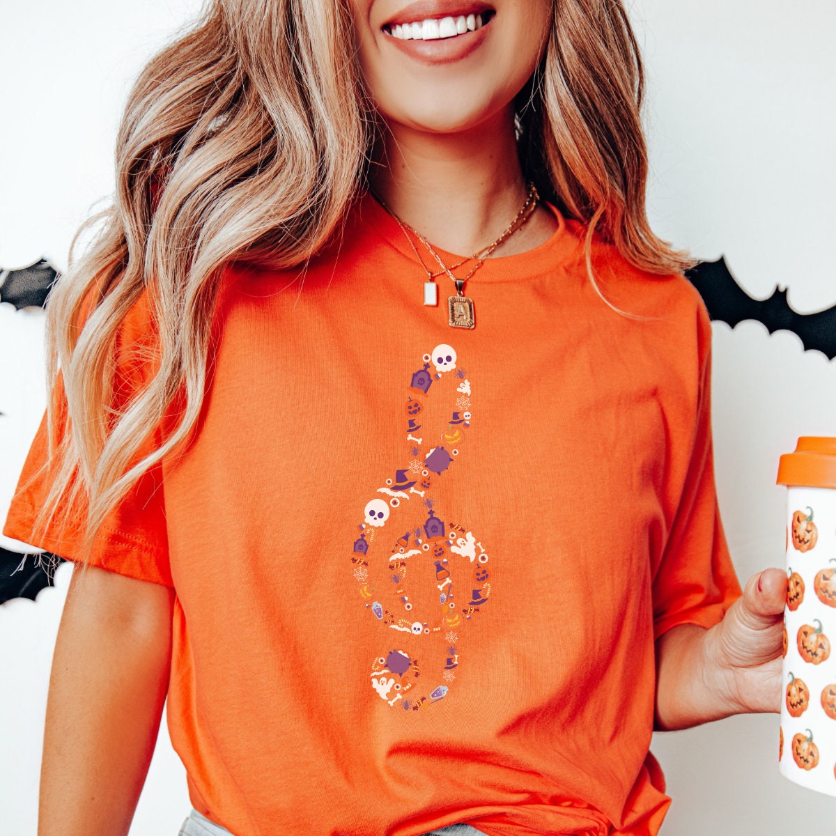 Discover Musical Note Halloween Shirt Cute Music Shirt Halloween Music Shirt Gift for Music Teacher Halloween Costume Singer Skeleton Pumpkin Shirt