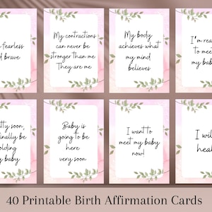 Cartes d’affirmation de naissance pour une grossesse et un travail positifs, 40 affirmations imprimables, cartes d’hypnonaissance pour future maman, téléchargement numérique