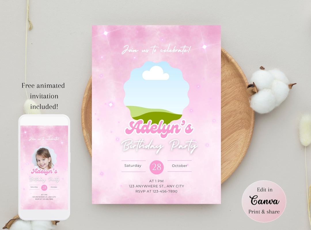 Editable Pink Doll Birthday Invitation, Printable Girls Birthday Invite ...
