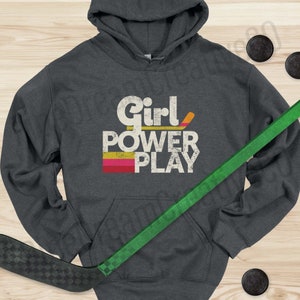 Girl Power Hockey Hoodie for Hockey Player Gift for Her Girl Hockey Sweatshirt Funny Hockey Hoodie Power Play Retro Hockey Shirt for Women
