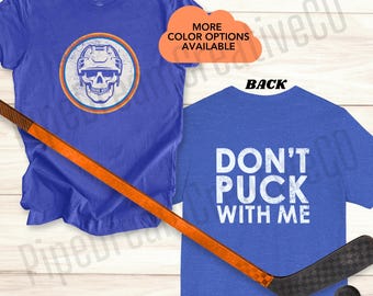 Rolig hockey-T-shirt: Vintage-skalle, "Don't Puck With Me"-tröja
