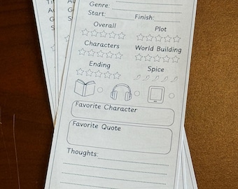 Marcapáginas imprimible para reseñas de libros (descarga digital) para amantes de la lectura, notas para grupos de lectura, juegos de debate para clubes de lectura, tarjetas de calificación y notas.