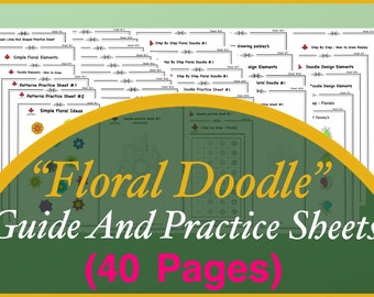 Bloemendoodle-oefenbladen (40 pagina's), leer bloemendoodle tekenen, bloemensjablonen, overtrekken en kleuren, digitale, afdrukbare werkbladen