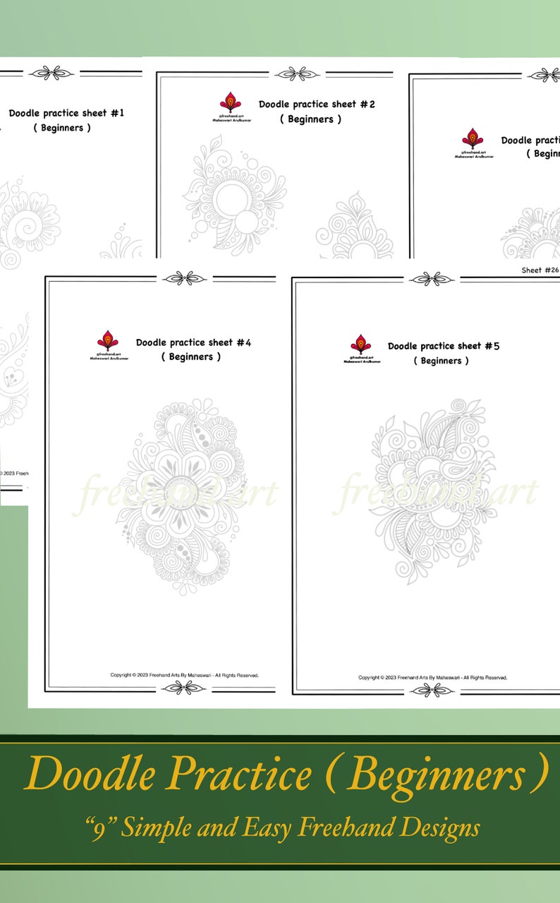 Floral Doodle Practice Sheets 40 Pages, Learn to draw Floral Doodle, Floral Templates, Tracing and Coloring, Digital, Printable Worksheets zdjęcie 6