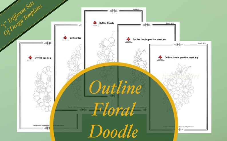 Floral Doodle Practice Sheets 40 Pages, Learn to draw Floral Doodle, Floral Templates, Tracing and Coloring, Digital, Printable Worksheets zdjęcie 4