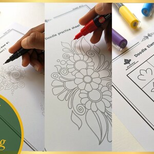 Floral Doodle Practice Sheets 40 Pages, Learn to draw Floral Doodle, Floral Templates, Tracing and Coloring, Digital, Printable Worksheets zdjęcie 9