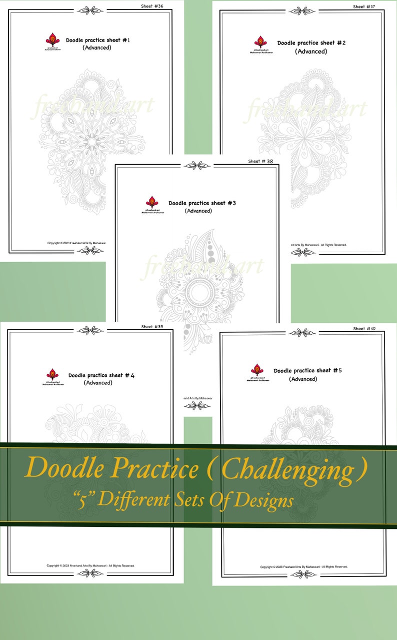 Floral Doodle Practice Sheets 40 Pages, Learn to draw Floral Doodle, Floral Templates, Tracing and Coloring, Digital, Printable Worksheets zdjęcie 8