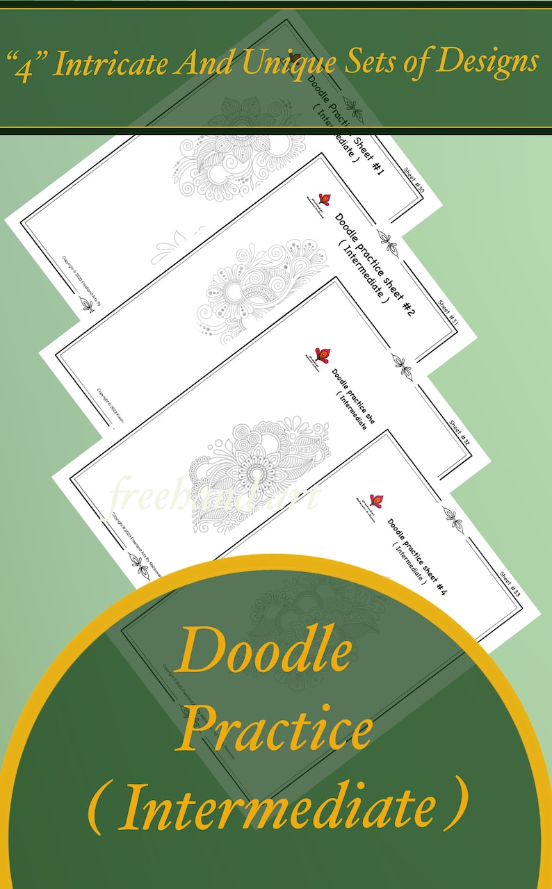 Floral Doodle Practice Sheets 40 Pages, Learn to draw Floral Doodle, Floral Templates, Tracing and Coloring, Digital, Printable Worksheets zdjęcie 7