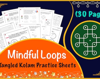 Mindful Loops, Tangled Kolam Practice Templates, Unlock Calm & Creativity with Art (Digital Download), Printable Worksheets, Coloring Sheets