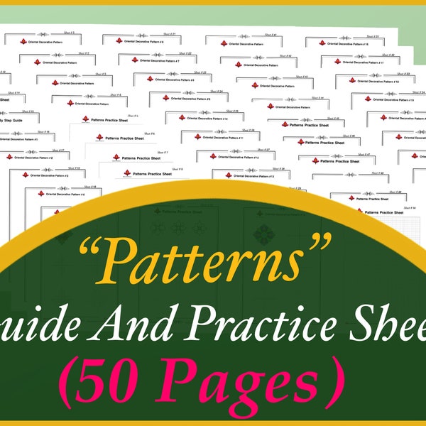 Patterns Practice Sheets and Coloring (50 Pages), Learn to draw Mandala Decorative Patterns, Tracing, Digital, Printable Worksheets