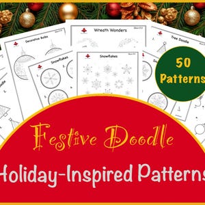 Plantillas de doodle festivo, una forma divertida de celebrar la temporada con arte (descarga digital), hojas de trabajo imprimibles, hojas para colorear navideñas