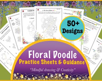 Oefenbladen met bloemenkrabbel [Vol.2] - 25 pagina's | Afdrukbare sjablonen | Geschikt voor beginners | Mindfull traceren en kleuren | Digitale kunst