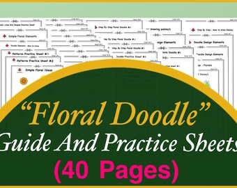 Feuilles d'exercices pour griffonnage floral (40 pages), apprenez à dessiner des griffonnages floraux, modèles floraux, traçage et coloriage, numériques, feuilles de travail imprimables
