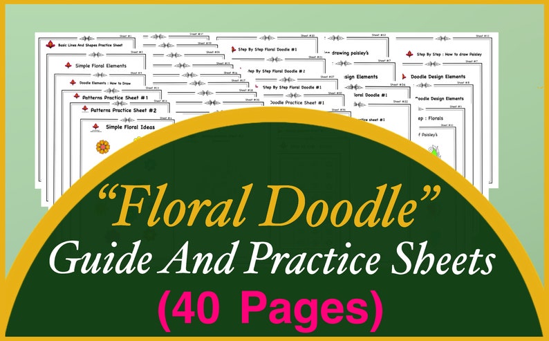 Floral Doodle Practice Sheets 40 Pages, Learn to draw Floral Doodle, Floral Templates, Tracing and Coloring, Digital, Printable Worksheets zdjęcie 1