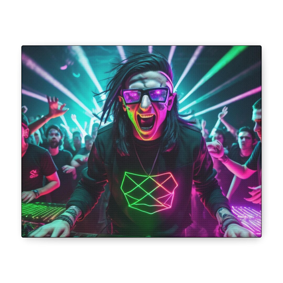 Dj Drawing Rave Skrillx Electric DJ Rave Portrait Canvas | Matte Stretched Wall Art - Etsy