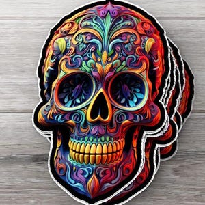 Sugar Skull Sticker- colorful, 3D art