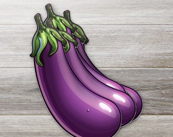 Photo Realistic Eggplant Sticker: Durable & Dishwasher Safe