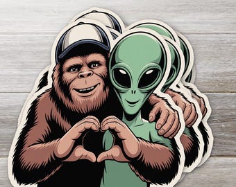 Bigfoot and Alien Love Sticker