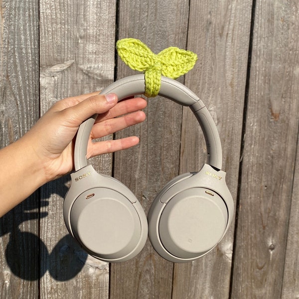 Crochet Leaf Sprout—Headphone Accessory, cable tie organizer, bookmark, cottagecore aesthetic