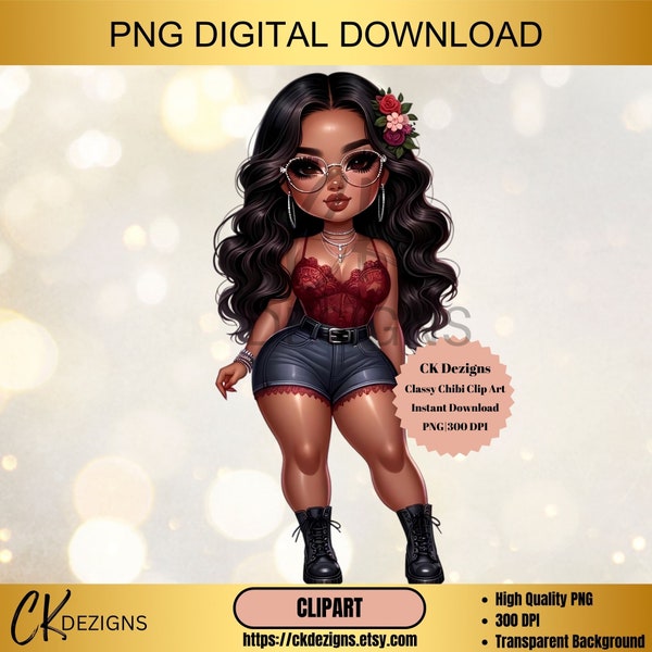 Adorable Hispanic Chibi Doll Digital Art Image - Cute Cartoon Illustration - Perfect for Crafting, Decor, Digital Scrapbooking