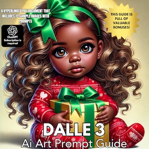 DALLE ChatGPT Prompt Ebook | Little Girls with Gift Box Christmas Magic| 12 AI Prompts for DALL-E 3 | Instant Holiday Art Guide