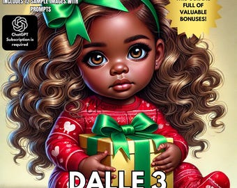 DALLE ChatGPT Prompt Ebook | Little Girls with Gift Box Christmas Magic| 12 AI Prompts for DALL-E 3 | Instant Holiday Art Guide