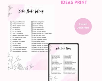 Solo Date Ideas Print | Digital Download | Solo Dates Printable | Solo Activities | Dating Yourself | Things to do by yourself