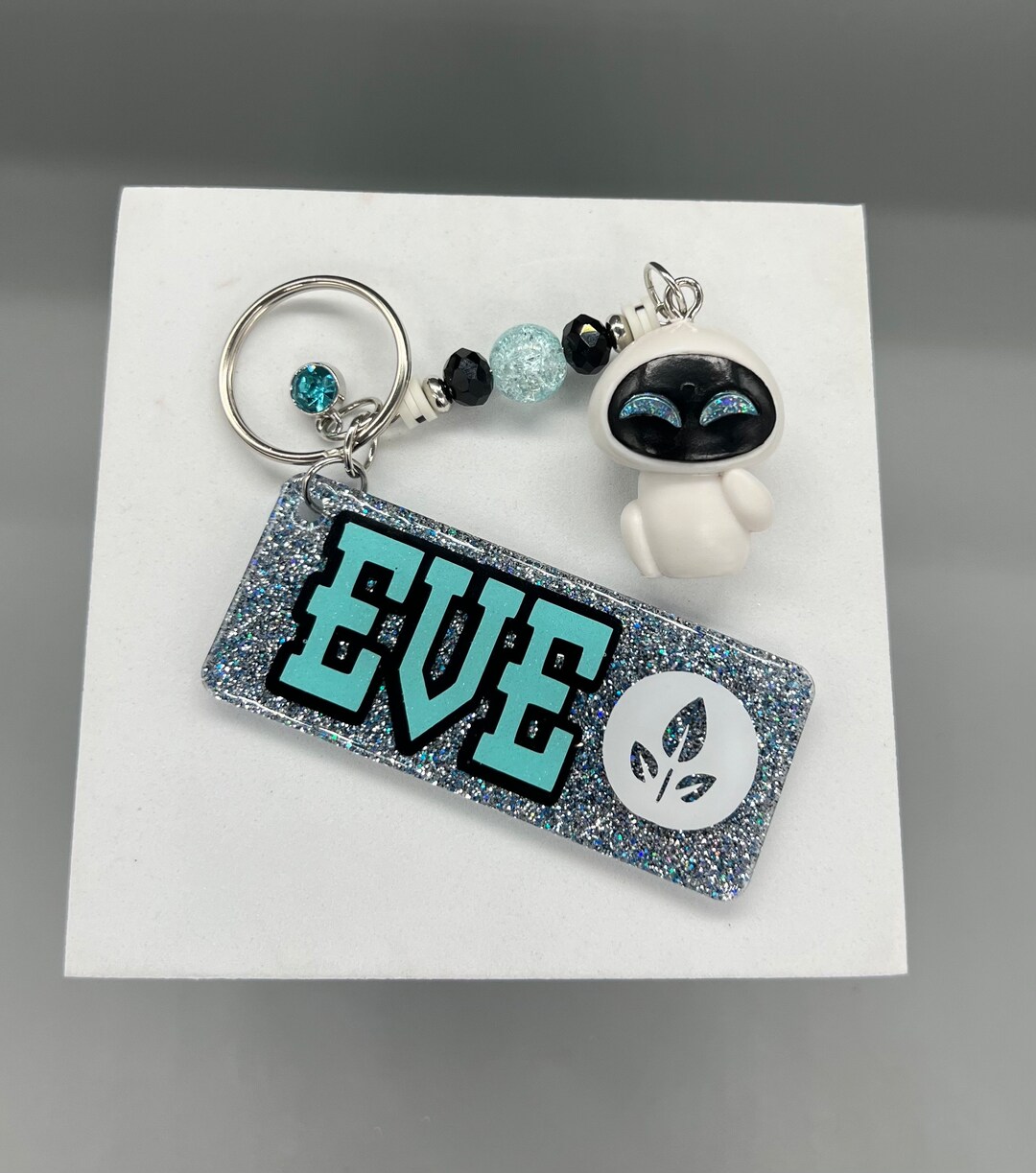Eve Robot From Walle Glitter One of a Kind Keychain Etsy