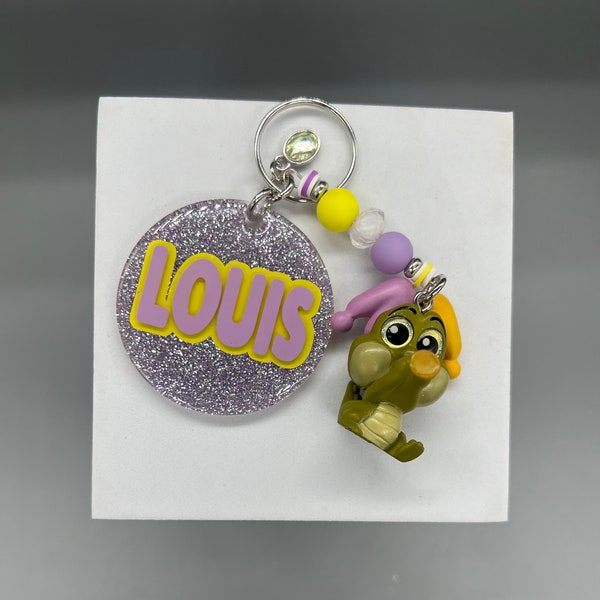 Louis the crocodile from Princess and the frog glitter keychain doorables/alligator/beaded key ring/new orleans/tiana/prince naveen/