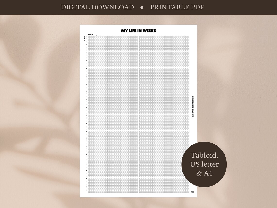 Memento Mori Printable Poster, Life in Weeks Calendar, Motivational ...