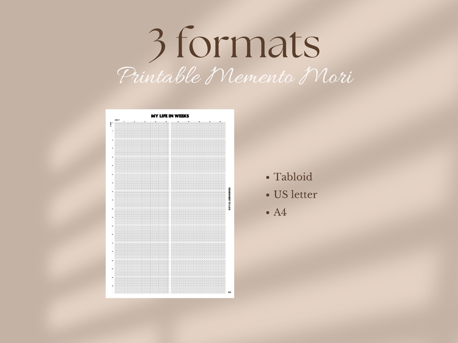 Memento Mori Printable Poster, Life in Weeks Calendar, Motivational ...