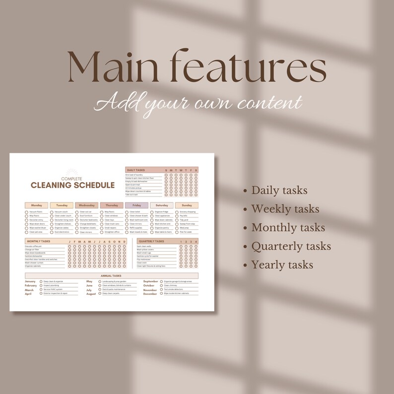 Editable & Printable Complete Cleaning Schedule, Daily, Weekly, Monthly ...