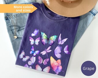 Butterflies Shirt: Comfort Colors Trendy Botanical Tee, Cottagecore Gift