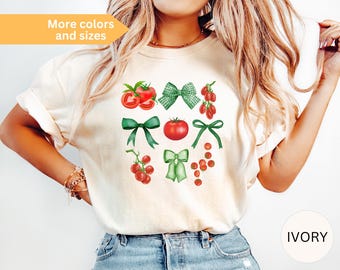 Comfort Colors Tomato & Bow Shirt: Cottagecore Garden Tee