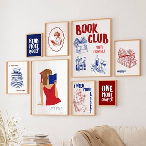 Buchliebhaber Galeriewand, Trendige Leseplakate, druckbare Kunst, literarische Wandkunst, Buch-Poster-Set, Buchclub-Dekor, Geschenk für Buchliebhaber