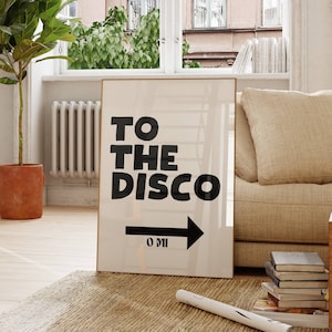 Do druku Disco, modna sztuka ścienna, dekoracja wózka barowego, czarno-biała sztuka ścienna, wydruk Preppy, wystrój Disco z lat 70., neutralna sztuka estetyczna, nadruk Disco