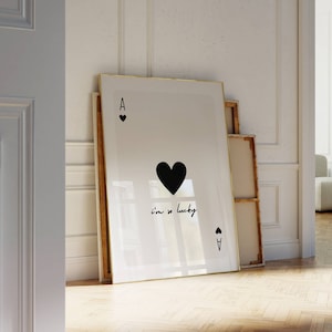 Lucky Girl Print, Feeling Lucky Print, Black Ace of Hearts Print, Retro-Kartendruck, Spielkartendruck, Preppy Wall Art, Girly Wall Prints