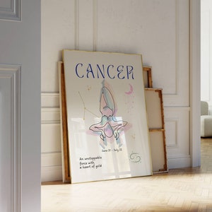 Trendy Krebs Sternzeichen Druck, Sternzeichen Poster, himmlische spirituelle Dekoration, ästhetisches Raumdekor, Sternzeichen Wandposter, Horoskop Poster