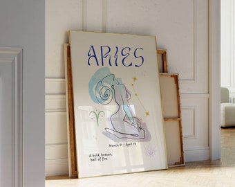 Trendy Aries Zodiac Sign Print, Star Sign Poster, Celestial Spiritual Decor, Aesthetic Room Art, Zodiac Sign Wall Art, Trendy Aries Poster