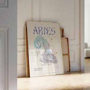 Impressão moderna do signo do zodíaco de Áries, pôster do signo do zodíaco, decoração espiritual celestial, arte estética da sala, arte da parede do signo do zodíaco, pôster moderno de Áries
