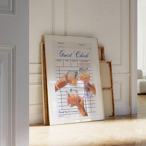 GOŚCINNY KONTROLA CHEERS Cocktail Printable, Bar Cart Print, Funky Retro Guest Check Print, Modna sztuka kuchenna, Estetyczny, szykowny nadruk koktajlowy