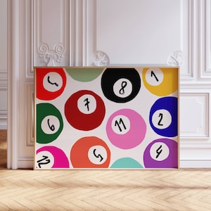Cartel de bolas de billar, cartel de billar, impresión de arte Feeling Lucky 8 Ball, impresión Lucky You, arte de pared de los años 70, arte de carrito de bar retro, arte de pared horizontal